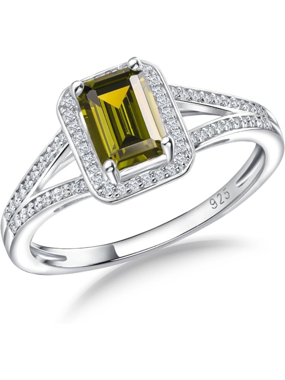 Elegant 925 Sterling Silver Emerald Cut Birthstone Engagement Ring for Women